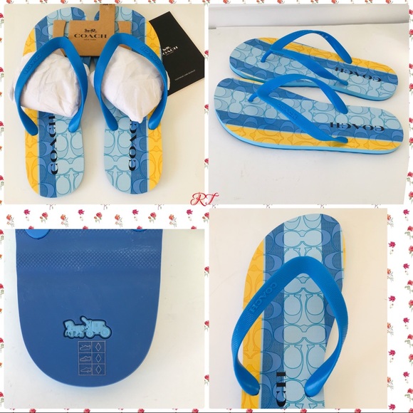 NEW Coach Zak Signature Striped Flip Flop Sandals - Picture 1 of 13